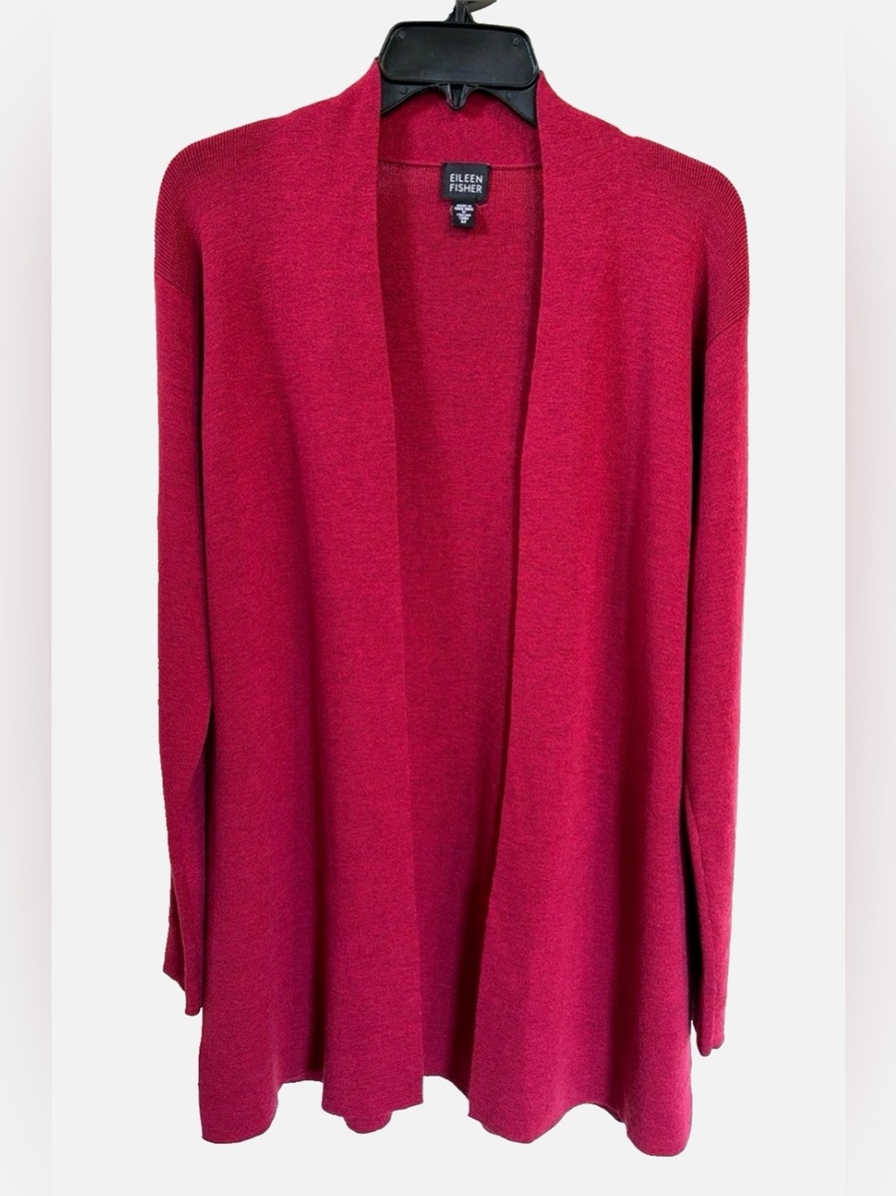 Eileen Fisher Merino Wool Cardigan M Burgundy Red Open Front Long Sweater